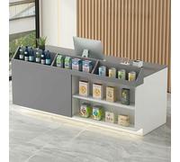 Modern LED Reception Desk with Drawer & Open Shelves Elegant Office & Hospitality Furniture Stylish Front Counter for Reception Areas