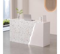 Modern LED Reception Desk with Drawers & Cash Counter - Stylish Secretary Table for Salons, Retail Stores & Offices - Elegant, Functional Workstation with Contemporary Design.