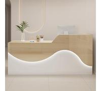 Modern LED Reception Desk with Lockable Drawer, L-Shaped Baffle - Stylish Natural+white 120cm Office Furniture for Contemporary Workspaces