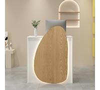 Modern LED Reception Desk with Lockable Drawer & Shelves Checkout Counter Table for Beauty Salon Clinic Office - White Wood Finish 60/23.6in