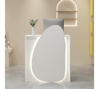 Modern LED Reception Desk with Lockable Drawer & Shelves Stylish Checkout Counter for Offices Beauty Salons Clinics 60"/23.6" White Front Table for Lobby and Reception Areas