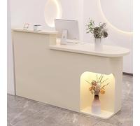 Modern LED Reception Desk with Storage Cabinet - Stylish Front Counter Table for Office & Retail, Beige 110x50x105CM, Functional Design with Drawer & Ample Storage Space