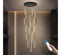 Modern LED Rectangular Chandelier for Staircase,12/15/18 lights Large Dimmable Chandelier with Remote Control,300cm Adjustable Height Ceiling Light for Villa,High Ceiling,Foyer(18 ligths 215W, Black)