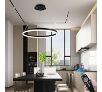 Modern LED Ring Chaner Dimmable Height-Adjustable Pendant Light with Suspended Ceiling Design, Ideal for Dining Rooms, Kitchens, Living Rooms, and Office Spaces (Black)