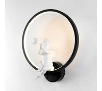 Modern LED Ring Wall Lamp Acrylic Lampshade Geometric Wall Sconce Light with Resin Angel Decoration 19W Nordic Wall Lamps for Living Room Aisle Bedroom Bedside Lights (Color : Black-3 Color Mode)