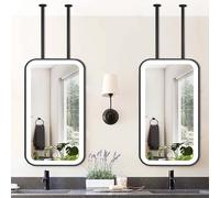 Modern LED Square Mirror for Over Sink Ceiling Mounted Touch Vanity Makeup Mirrors Shaving Black Metal Framed Decorative Hanging Bathroom(50cmx60cm)