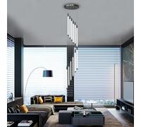 Modern LED Stair Chandelier Pendant Light Adjustable Height Iron Black Chic High Ceiling Lighting for Hotels Villas Bars & Halls Decorative White Hanging Lamp
