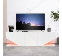Modern LED TV High Gloss Entertainment Cabinet with 3 Cabinets and 2 Open Shelves, Unit for Up to 65-inch TV, 140x30x38.2 cm, White Aosom UK