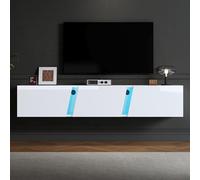 Modern LED TV Stand with 3 Doors Wall-Mounted Entertainment Unit for 75-Inch TVs High Gloss Media Console Stylish Design 180 x 35 x 30 cm Contemporary Home Furniture.