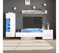 Modern LED TV Wall Unit Set 3-Piece High Gloss Living Room Furniture Acrylic Cabinet Doors Stylish Storage for 70" TVs Contemporary White Finish Space-Saving Design.