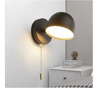 Modern LED Wall Light 9W Bedside Reading Wall Lamp with Pull Cord Switch 350° Rotatable Indoor LED Wall Lighting Fixture Warm White 3000K for Living Room Bedroom Kitchen Hallway Stairs,Black
