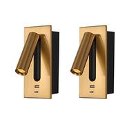 Modern LED Wall Mounted Reading Lamp with USB Fast Charging Port Adjustable 350° Bedside Light 3W Warm White 3000K Set of 2 Stylish Bronze Sconces for Bedroom