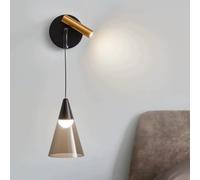 Modern LED Wall Sconce with Smoke Gray Clear Acrylic Shade, Black/d Bedside Hanging Wire Wall lamp 2 Light Creative Home Decor Lighting Fixture for Bedroom Living Room 7W 3000K