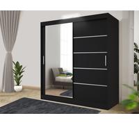 Modern LED white Effect 120cm Sliding Door Wardrobe with Mirror & Integrated Drawers, Spacious Bedroom Storage RAC3 Black One Size