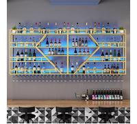 Modern LED Wine Rack - Wall-Mounted Metal Wine Holder with Glass Support, 2/3 Tier Storage for Home Bar, Kitchen, and Wine Cellar (Black Blue Light, 150x86x20cm)