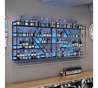 Modern LED Wine Rack - Wall-Mounted Metal Wine Storage with Glass Holder, 2/3-Tier Industrial Bottle nizer for Home Bar, Kitchen, and Wine Cellar (Black, Blue Light, 150x86x20cm)