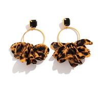 Modern Leopard Pattern Fabric Earrings for Women Exaggerated Circular Pendant Jewelry for Fashion Enthusiasts Black Crystal Earrings