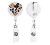Modern Leopard Print Heart Retractable Badge Holder Reel Clip ID Card Holder for Doctor Nurse Student Office Worker