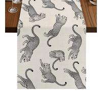 Modern Leopard Table Runner, Wildlife Jungle Style Animals Linen Texture Cotton and Table Linen Runner for Kitchen Dining Home Decor for Party Festival Holiday Decoration Gift 13x108in