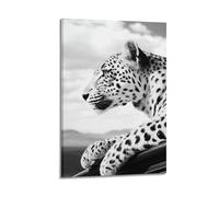 Modern Leopard Wall Art, Black White Cheetah Wildlife Hanging Paintings Poster, Vintage Trendy Animal Fashion Artwork, Minimalist Wildlife Portrait for Home Liv 20x30inch(50x75cm)