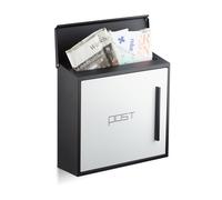 Relaxdays Modern Letterbox in 2-Colour Design, DIN-A4 Slot, Steel, Large, HxWxD: 33 x 35 x 12.5 cm, Black-White, Metal, 12.5 x 35 x 33 cm