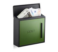 Relaxdays Modern Green Letterbox in 2-Colour Design, DIN-A4 Slot, Steel, Large, HxWxD: 33 x 35 x 12.5 cm, Black-Green