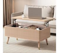 Modern Lift Top Coffee Table Mid Century Style with Hidden Storage Fluted Design for Small Spaces Ideal for Apartments Offices and Studios - Versatile Center Table
