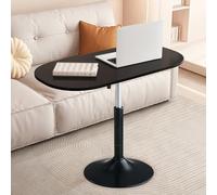 Modern LiftTop Oval Coffee Table with Adjustable Height Wood/Stone Countertop Versatile Small Dining & Office Desk for Bedroom & Living Room Sturdy Metal Base.