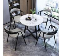 Modern Light Gray Conference Table Set with 4 Chairs - Stylish Office Meeting Table for Small Reception Coffee Kitchen or Dining Room - Contemporary Design