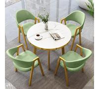Modern Light Green Round Dining Table & Chair Set - Space-Saving Lounge Furniture for Living Room, Coffee Shop & More - Stylish Gold Accents