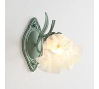 Modern Light Luxury French Country Wall Sconces Indoor 2 Lights Nordic Modern Green Glass Flower Wall Light for Girls Bedroom Double Farmhouse Wall Mounted Lamp for Kids Bedside Porch/1 Ligh