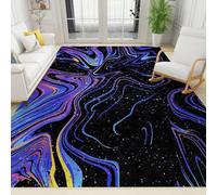 Modern Light Luxury Neon Black Purple Living Room Decor Carpet, Area Rugs 8x10ft, Abstract Galaxy Starry Sky Large Bedroom Floor Mats, Non-Slip Backing for Game Room Bedroom Living Room Nursery
