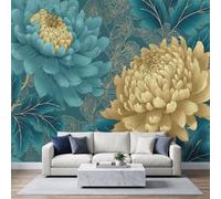 Modern Light Luxury Wall Mural 350x256cm, Chrysanthemum Metal Wire Craft Style Poster Mural, HD 3D Print Non-Woven Photo Wallpaper, Modern Living Room Bedroom TV Backdrop Wall Decoration