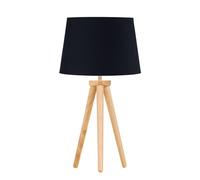 Modern Light Oak Table Lamp or Bedside Light, Wood Tripod Design, Black Shade
