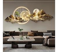 modern light up 3D large wall art decor Clock with LED,Illuminated Mountain Landscape ative,Fake Tree Moon,Acrylic Crystal Porcelain Craft for Living Room(A,50 * 150cm/19.7 59in)