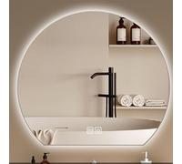 Modern Lighted Bathroom Mirror Anti Fog Half Circle Wall Decor Dimmable 3 Color LED Makeup Mirror with Dual Touch Switch Sleek Design 100x90cm/39.3x35.4in
