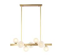 Modern Linear Chaner with Frosted Glass Spheres, Contemporary Brass Kitchen Island Lighting, Mid-Century D Light Fixture for Dining Room, Living Room, Bedroom/7 Lights
