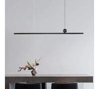 Modern Linear Pendant Light with Remote Control 10-100% Dimmable Pendant Lamp Black Hanging Lamp Height Adjustable Dining Table Pendant Lighting for Kitchen Islands Bar Studies Café (Black, 120cm)