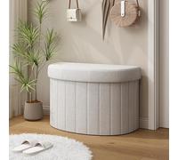 Modern Linen Storage Ottoman, Upholstered Footrest and Shoe Bench for Entryway or Living Room, Half-Round Design for Small Spaces