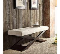 Modern Linen Upholstered End of Bed Bench, Entryway Shoe Sto with Metal Base, Ele Ivory White Accent Bench for Living Room, 90x35x40cm (35x14x16inch)
