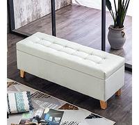 Modern Linen Upholstered Entryway Shoe Storage Stool Stylish Ottoman Bench for Living Room & Bedroom Footrest & Changing Seat White 100x40x45cm (39x16x18inch)
