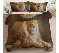 Modern Lion Crown Duvet Cover Set 230 x 220 cm Brown Reversible Cartoon Microfiber Bedding for Boys Girls, Hypoallergenic King Quilt Cover with 2 Pillowcase