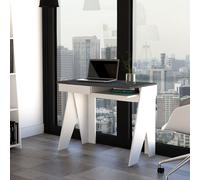Modern Living Home Office Desk, White and Grey Oak Effect, Drawer and Storage