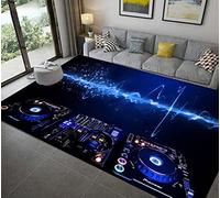Modern Living Room Bedroom Kitchen Carpet Creative DJ Music Pattern Flannel Soft Floor Mat Black Blue CD Music Carpet Men's Bedroom Rug Decorative Game Mat Runners Yoga Mat (Multi 5,100 x 150 cm)