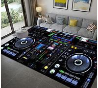 Modern Living Room Bedroom Kitchen Carpet Creative DJ Music Pattern Flannel Soft Floor Mat Black Blue CD Music Carpet Men's Bedroom Rug Decorative Game Mat Runners Yoga Mat (Multi 1,100 x 120 cm)