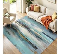 Modern Living Room Bedroom Rug 120 x 180 cm, Soft Textured Abstract Stripes Waves Geometric Rugs Dining Room Mat, Washable Indoor Carpet for Office Apartment Porch Dorm, Blue