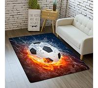 Modern Living Room Bedroom Rugs Teenager Boy Girl 3D Sports Flame Football Court Series Print Non-slip Decoration Carpet Soft Flannel Kids Room Play Area Rugs Orange Red Blue (Color 1,80x120 cm)