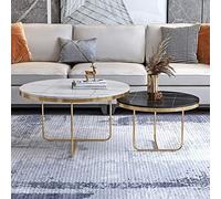 Modern Living Room coffe table Modern Round Side Table Set of 2, Contemporary Accent Coffee and Snack End Table with Marble Texture and Metal Frame, Nesting Tea Table for Living Room