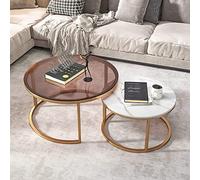 Modern Living Room coffe table Nesting Coffee Tables Set of 2, Tempered Glass Large Round Coffee Table Slate Top Small Round Sofa Table for Living Room, Stacking Nesting Tables with Sturdy M