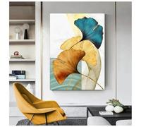 Modern Living Room Decoration Blue Green Yellow Gold Plant Leaf Abstract Nordic Canvas Print Wall Art Painting 60x90cm frame